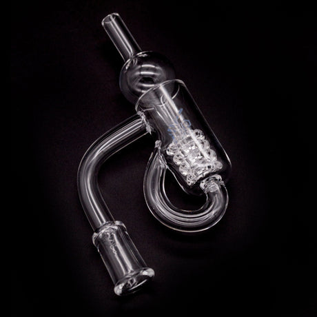 Honeybee Herb Quartz Banger Recycler for Dab Rigs, Clear 90 Degree Joint, Top View on Black
