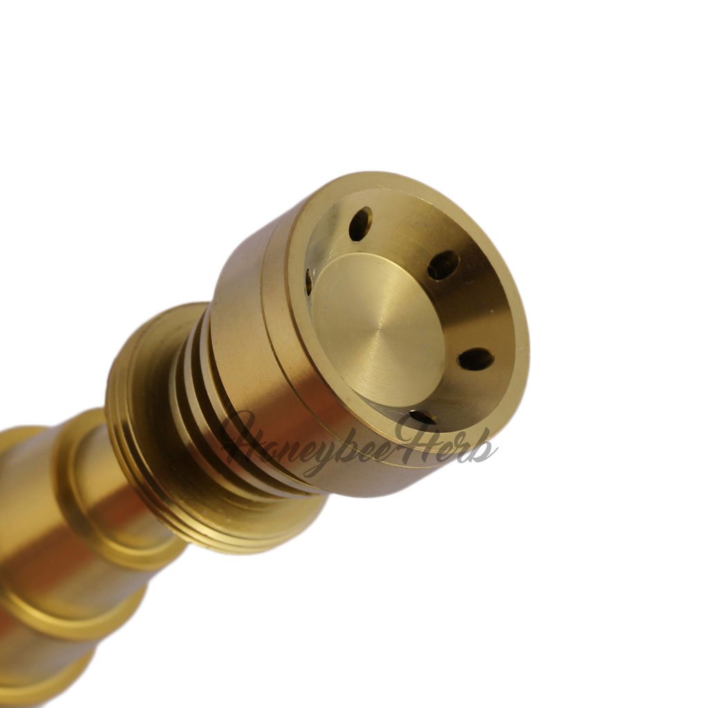 Close-up of Honeybee Herb Titanium 6 in 1 Skillet Dab Nail in Gold for E-Rigs