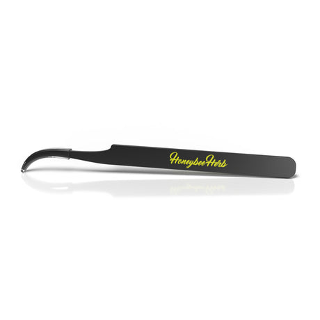 Honeybee Herb Tweezers in Black Steel for Dab Rigs, Front View on Seamless White Background