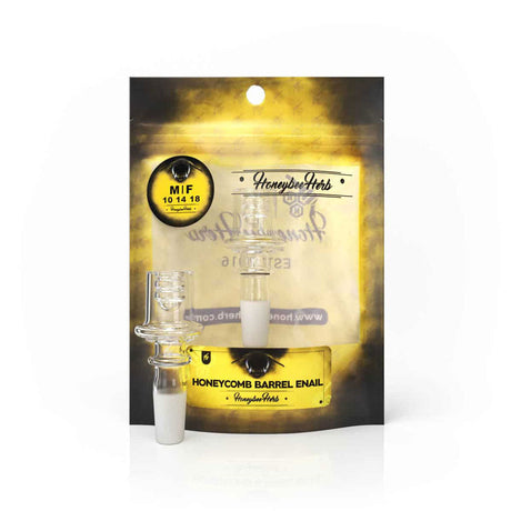 Honeybee Herb Honeycomb Barrel Quartz E-Nail, clear, on retail packaging