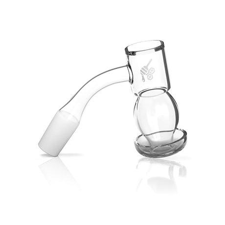 Honeybee Herb Honeysuckle Bubble Quartz Banger at 45° angle, clear, male joint, side view
