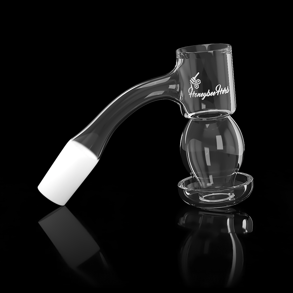 Honeybee Herb Honeysuckle Bubble Quartz Banger at 45° angle, clear, for dab rigs - side view