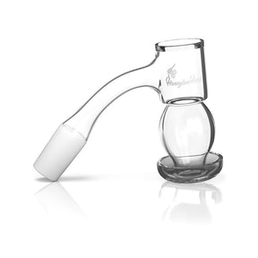 Honeybee Herb Honeysuckle Bubble Quartz Banger 45°, clear, side view on white background