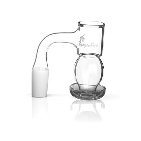 Honeybee Herb Honeysuckle Bubble Quartz Banger at 90° angle, clear, flat top design for dab rigs