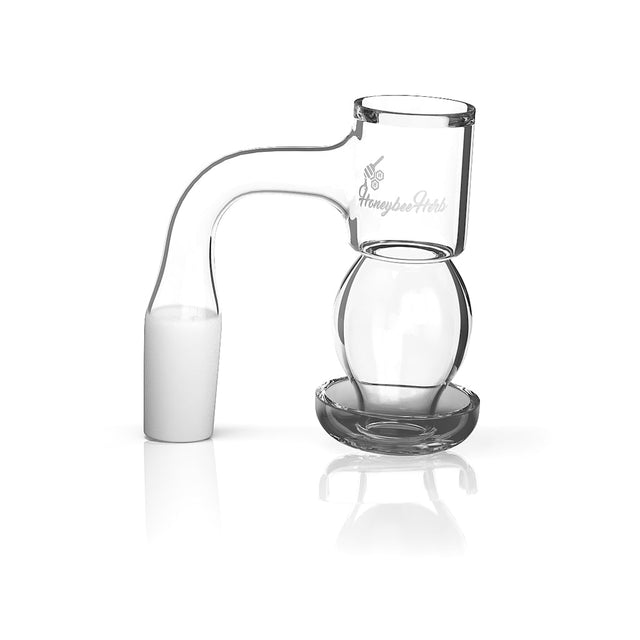 Honeybee Herb Honeysuckle Bubble Quartz Banger at 90° angle, clear, flat top design for dab rigs