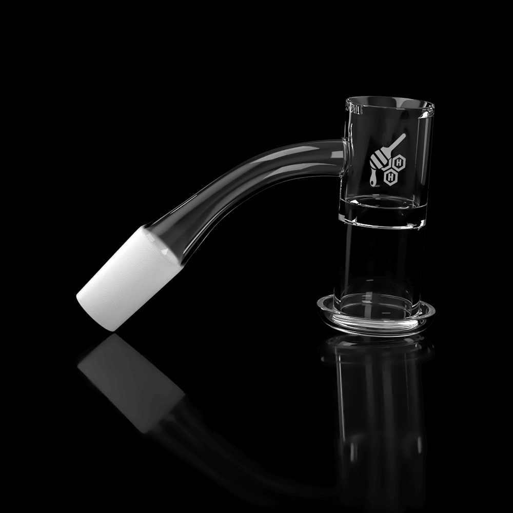 Honeybee Herb Honeysuckle XL Quartz Banger at 45° angle, clear with flat top design, for dab rigs