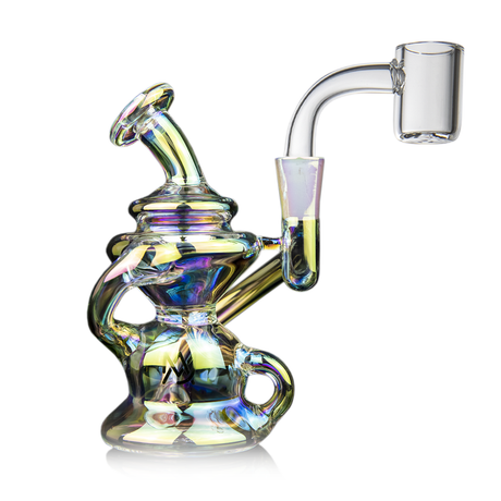 MJ Arsenal Hydra Mini Dab Rig in Iridescent Finish with 90 Degree Banger Hanger, Front View