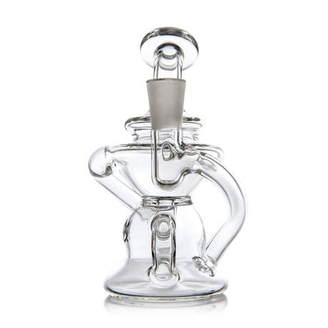 MJ Arsenal Hydra Mini Dab Rig with clear borosilicate glass and 90-degree banger hanger, front view
