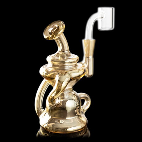 MJ Arsenal Gold Hydra Mini Rig - LE with 90 Degree Banger Hanger, Front View on Black