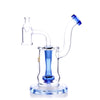 HydroBarrel Mini Rig in blue by The Stash Shack, compact 5" banger hanger design with showerhead percolator, front view.