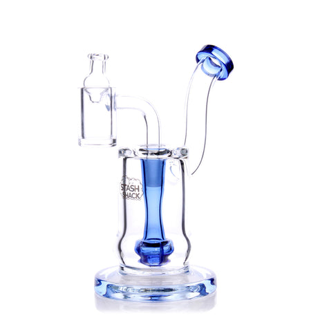 HydroBarrel Mini Rig in blue by The Stash Shack, front view on white background with glass banger