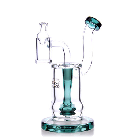 HydroBarrel Mini Rig by The Stash Shack in teal, 5" banger hanger design with showerhead percolator, front view