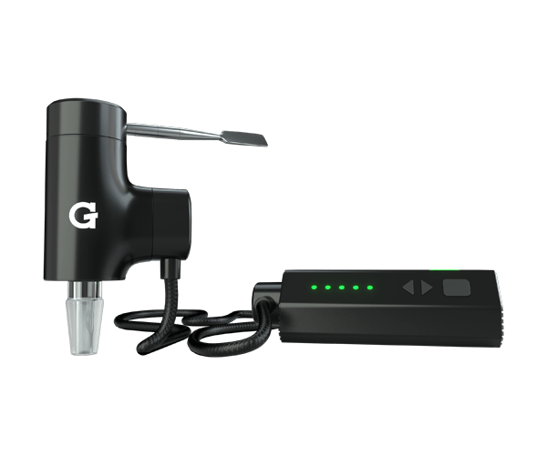G Pen Hyer Vaporizer with sleek black design and LED battery indicator, side view on white background