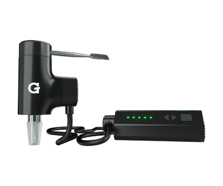 G Pen Hyer Vaporizer with sleek black design and LED battery indicator, side view on white background