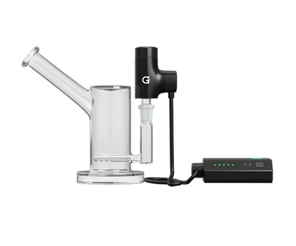 G Pen Hyer Vaporizer with sleek design, portable battery, and glass water pipe attachment