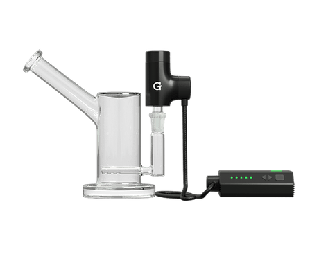 G Pen Hyer Vaporizer with sleek design, portable battery, and glass water pipe attachment