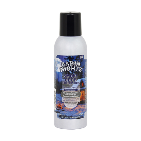 Smoke Odor 7oz Enzyme Spray in Cabin Nights scent, front view on seamless white background