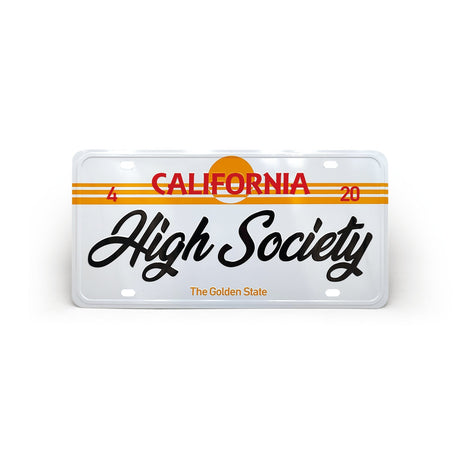 High Society Limited Edition California Car Plate, Front View on Seamless White Background