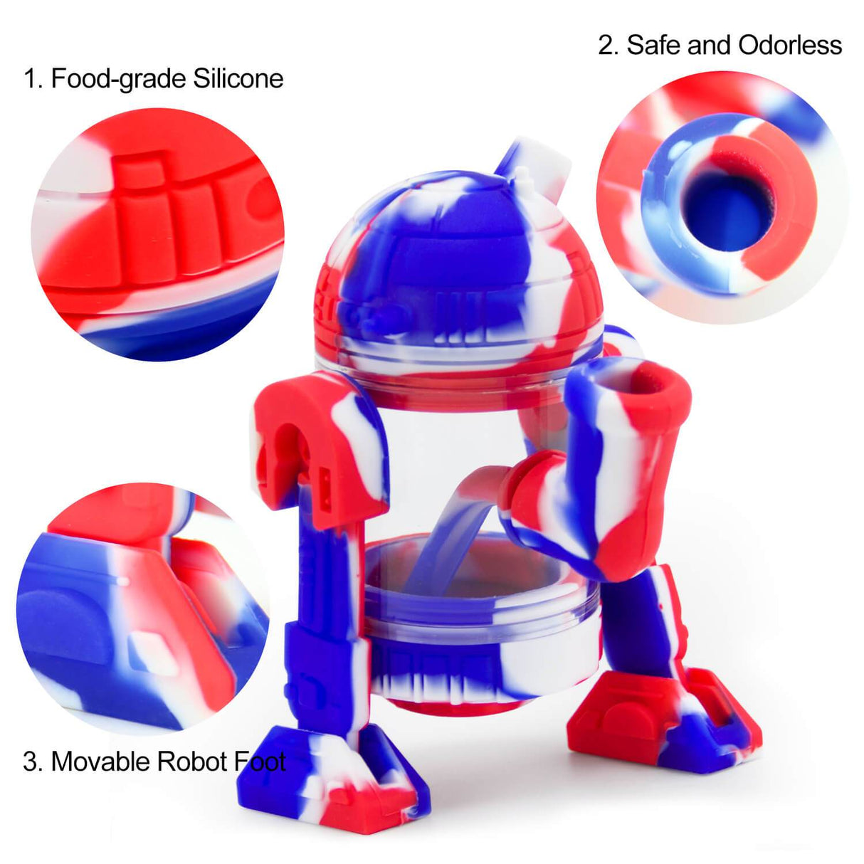 PILOT DIARY Silicone Bubbler Robot with Movable Feet, Front View - Durable and Easy to Clean