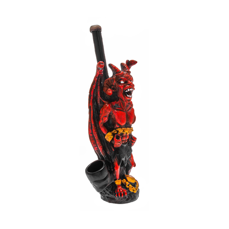 Medusa Customs Demon Hand Carved Pipe, Intricate Red and Black Design, Front View