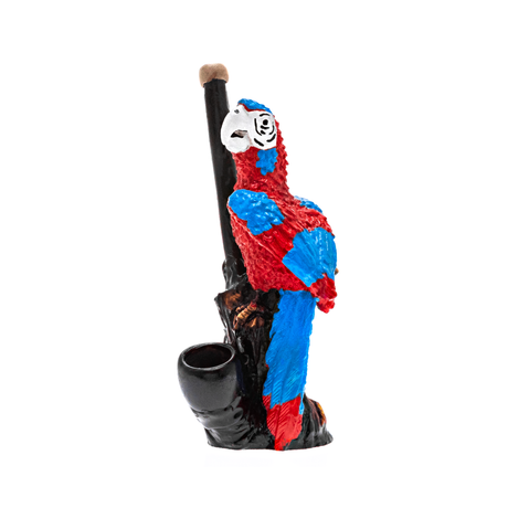 Medusa Customs Hand Carved Pipe with Vibrant Parrot Design - Front View