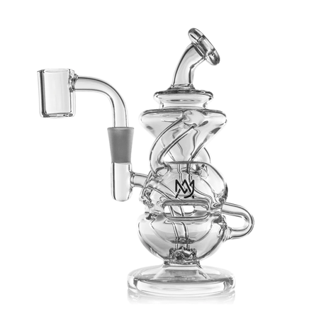 MJ Arsenal Infinity Mini Dab Rig with clear glass, compact design, and 90-degree banger hanger.