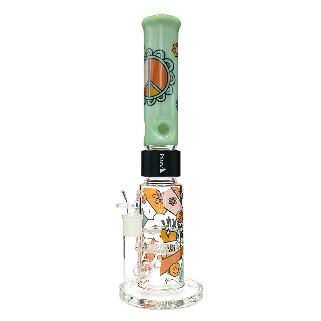 Prism FLOWER POWER BIG HONEYCOMB SINGLE STACK bong with intricate designs, front view