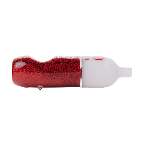 Cheech Glass 4.5" Red Glycerin Glitter Pipe Side View on White Background