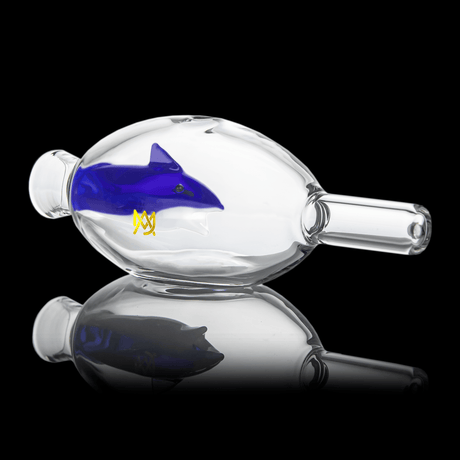 MJ Arsenal Jaws Chillum with blue shark design, compact and portable glass hand pipe