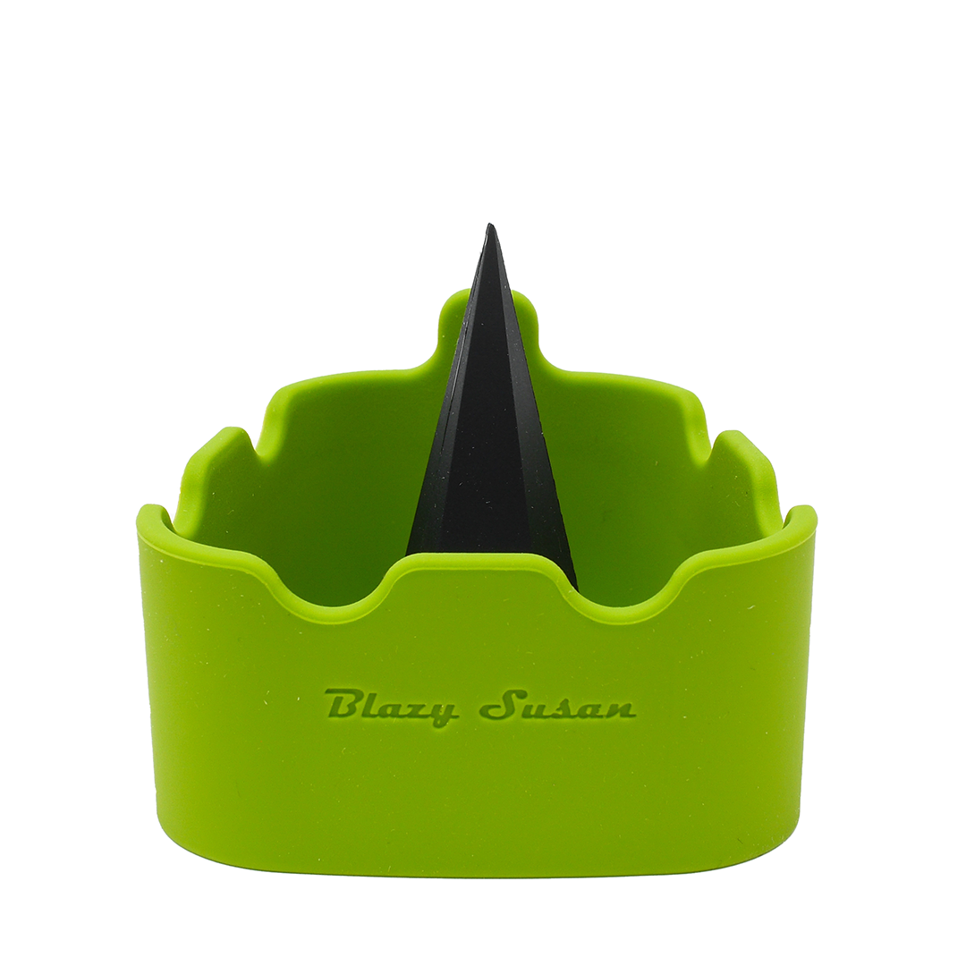 Blazy Susan green spinning rolling tray with built-in cone holder, front view on white background