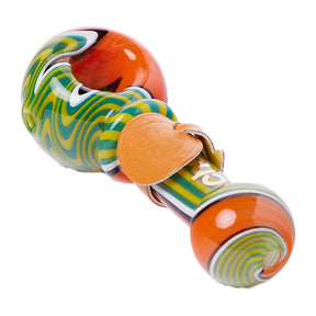 Cheech Glass Wig Wag Bowl in Green Yellow Red, Hand Pipe with Deep Bowl, Top View