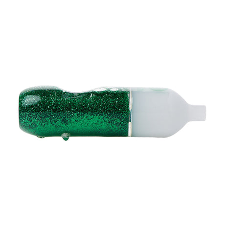 Cheech Glass 4.5" Green Glycerin Glitter Pipe, Side View, Freezable for Cool Smoke