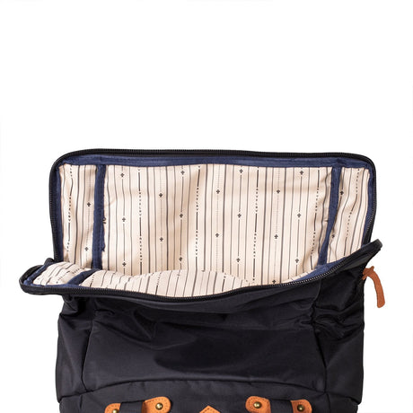 The Drifter Smell Proof Rolltop Backpack by Revelry Supply, open view showing interior lining
