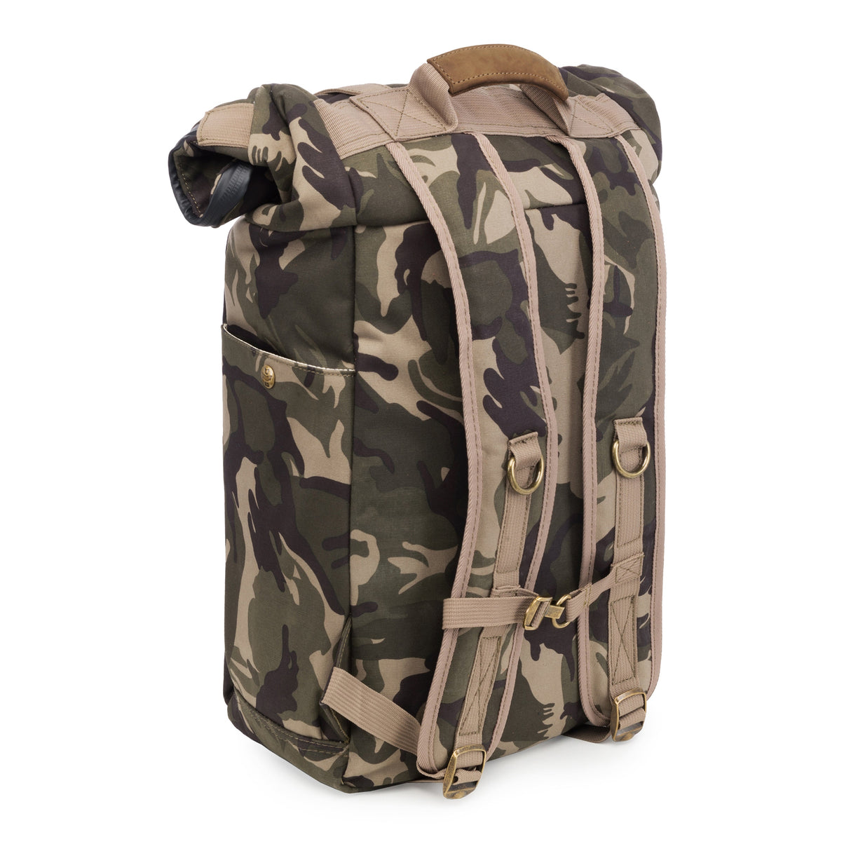 Revelry Supply 'The Drifter' Smell Proof Rolltop Backpack in Camouflage - Side View