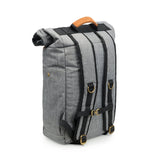 Revelry Supply The Drifter - Smell Proof Rolltop Backpack in grey, rear view with straps