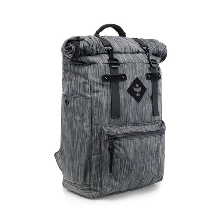 Revelry Supply The Drifter Smell Proof Rolltop Backpack in Striped Dark Grey, Front View