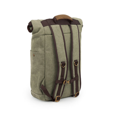 Revelry Supply The Drifter - Smell Proof Rolltop Backpack in Olive Green, Front View