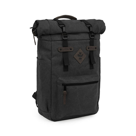 Revelry Supply 'The Drifter' Smell Proof Rolltop Backpack in Smoke, Front View, Durable Design