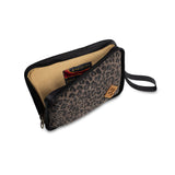 Revelry Supply 'The Gordo' Smell Proof Padded Pouch in Leopard Print - Angled Front View