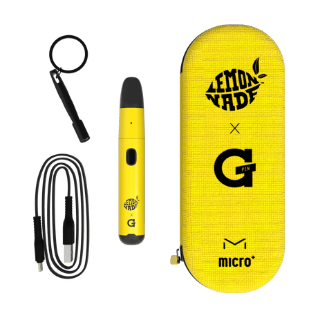 Lemonnade X G Pen Micro+ Vaporizer set with USB cable, keychain tool, and carry case