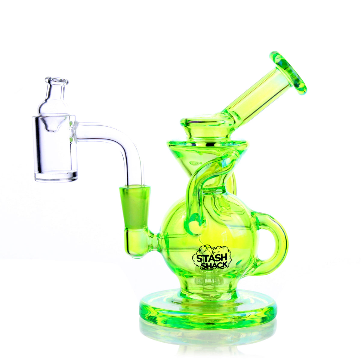 Electro Green Lirio Mini Rig by The Stash Shack with Showerhead Percolator, Front View