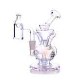 Lirio Mini Rig by The Stash Shack, front view, with a clear borosilicate glass body and recycler percolator