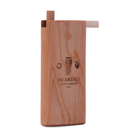 Bearded Distribution Cherry Wooden Dugout with Slide-Top & Glass One-Hitter, Front View
