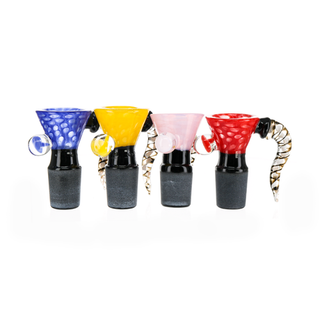 Blue Blood Premium Male Smoking Bowls in blue, yellow, pink, and red with easy-clean feature