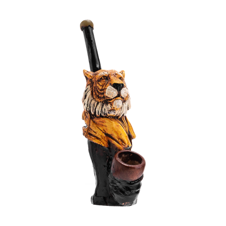 Medusa Customs Tiger Hand Carved Pipe - Front View with Intricate Details