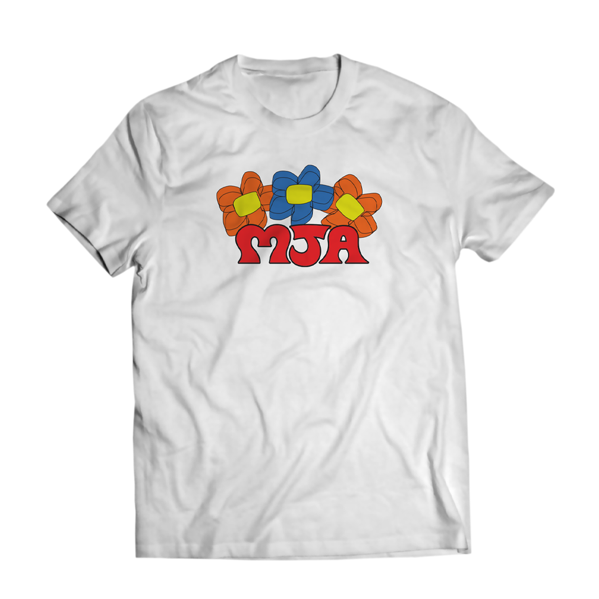 MJ Arsenal Flower Power Shirt - White Cotton Tee with Colorful Logo - Front View