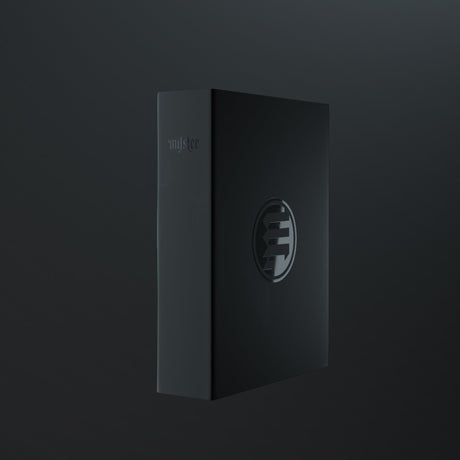 Myster StashBox in sleek black, front angle view, compact design for discreet storage