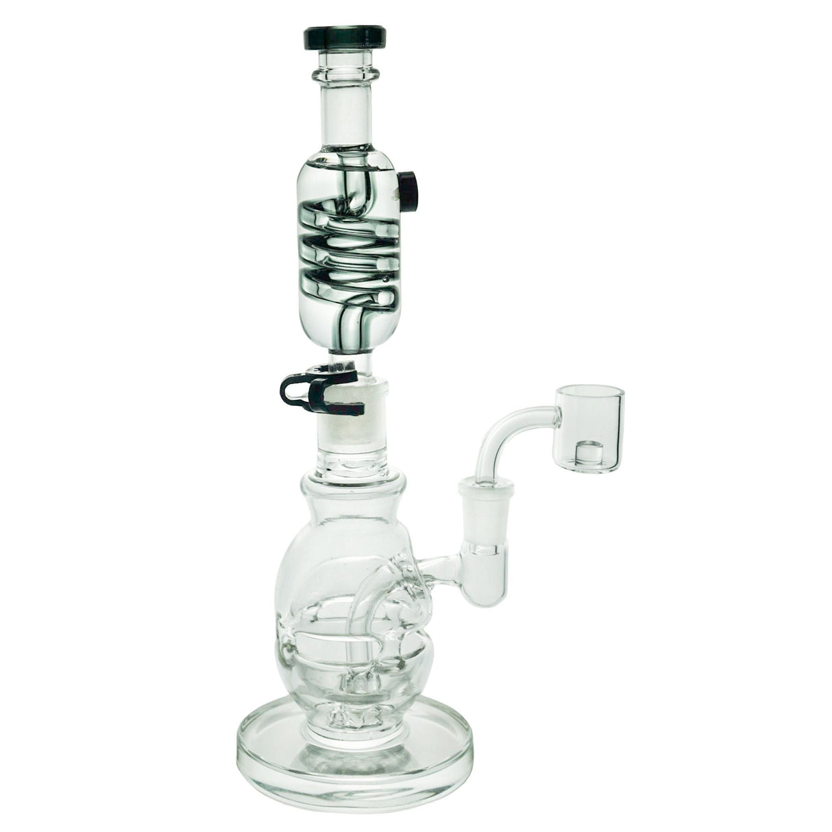 Freeze Pipe Mini Rig front view on white background, portable glass water pipe with glycerin coil