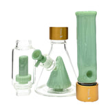 Prism PERCOLATED BEAKER DOUBLE STACK in translucent green, front view with two chambers and removable downstem