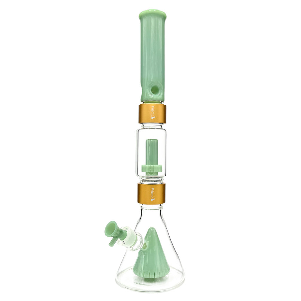 Prism Percolated Beaker Double Stack in Gold/Mint - Front View with Dual Chamber Filtration